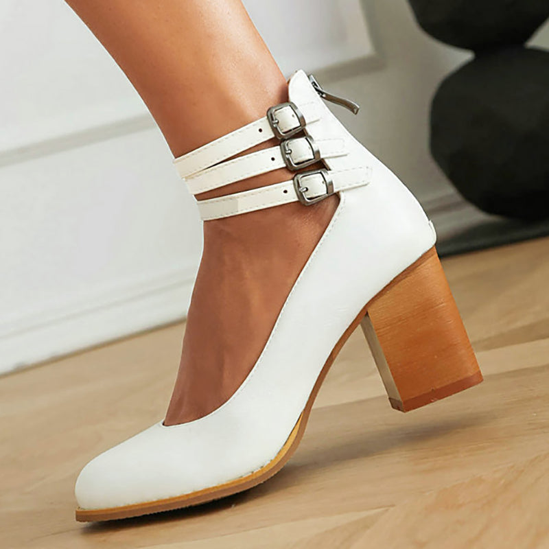 Caa™ | Sandalias elegantes de diseño liso con cinturilla al tobillo y tacón grueso para un estilo sofisticado