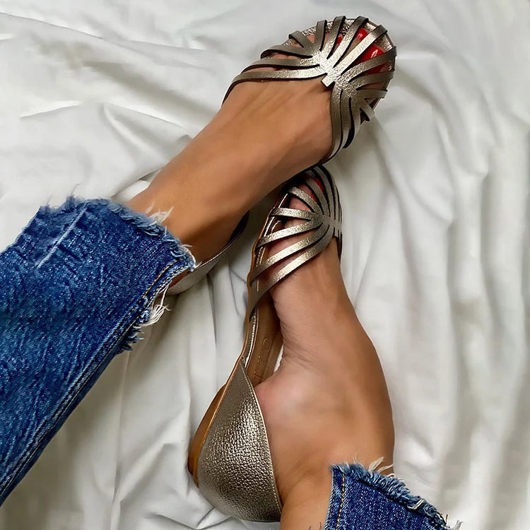 LIA Bailarinas Elegantes con Punta Abierta - Zapatos de Moda Intagliados
