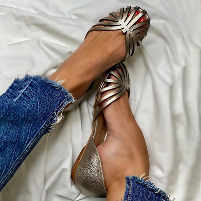 LIA Bailarinas Elegantes con Punta Abierta - Zapatos de Moda Intagliados