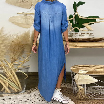 Lunara™ | Vestido largo de denim con aberturas laterales