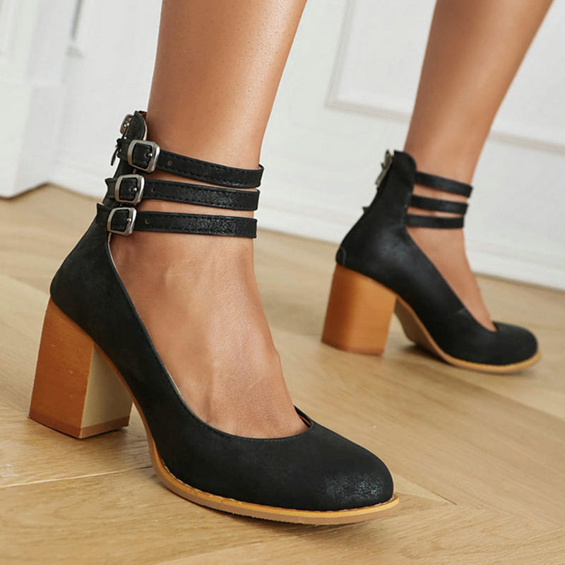 Caa™ | Sandalias elegantes de diseño liso con cinturilla al tobillo y tacón grueso para un estilo sofisticado