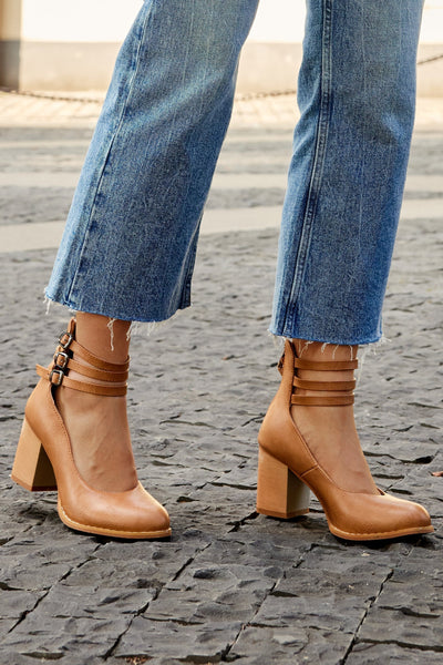 Caa™ | Sandalias elegantes de diseño liso con cinturilla al tobillo y tacón grueso para un estilo sofisticado