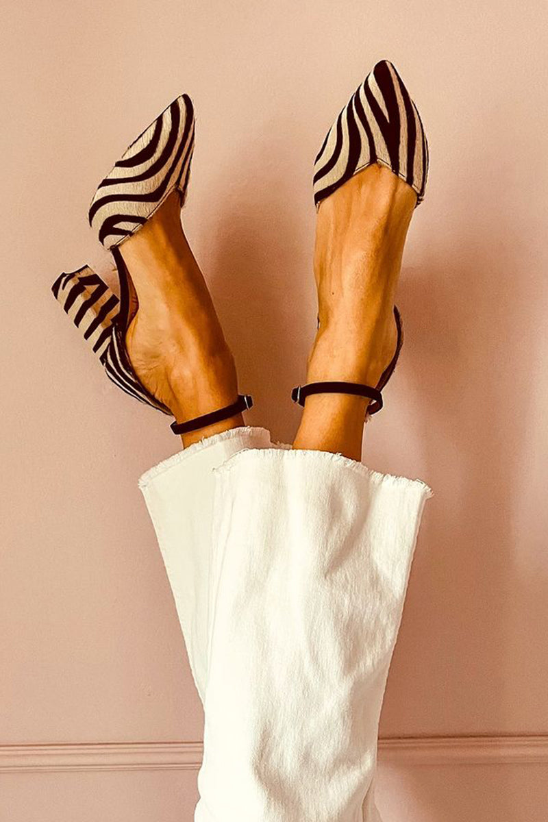 Mirai™ | Sandalias de tacón medio con cinturilla de estampado de cebra