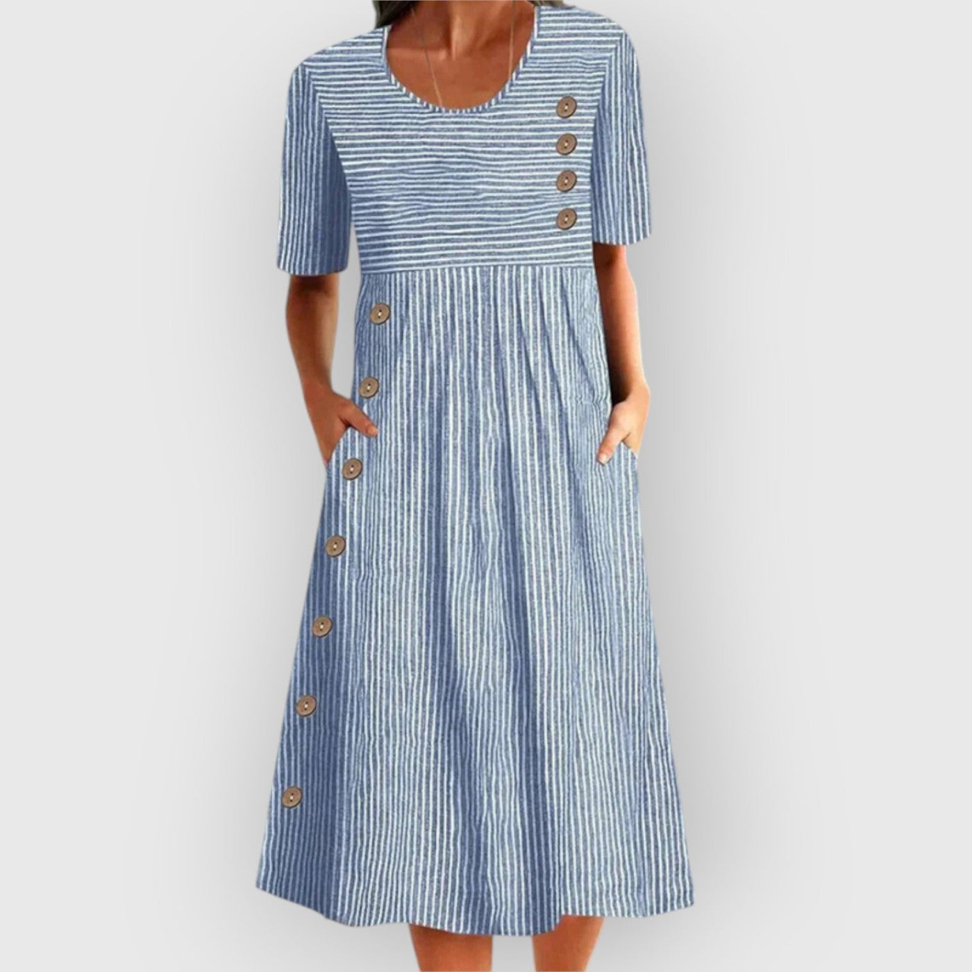MIRONE – Vestido midi a rayas de algodón