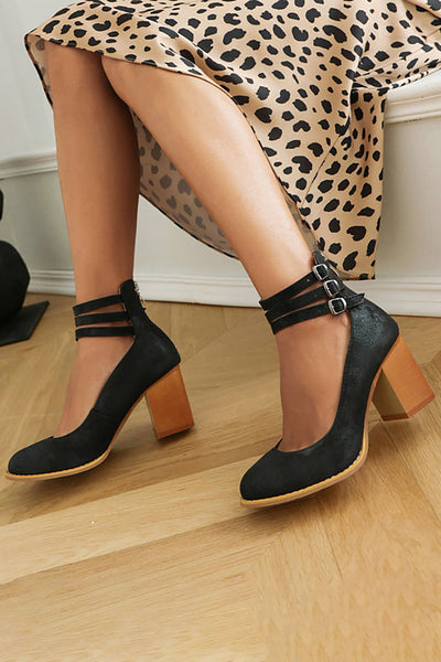 Caa™ | Sandalias elegantes de diseño liso con cinturilla al tobillo y tacón grueso para un estilo sofisticado