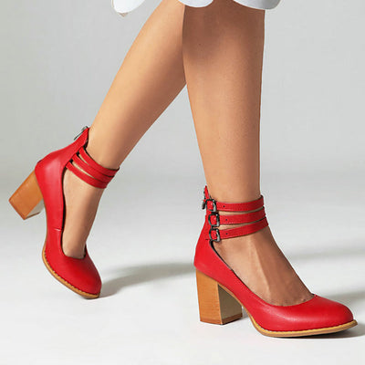 Caa™ | Sandalias elegantes de diseño liso con cinturilla al tobillo y tacón grueso para un estilo sofisticado