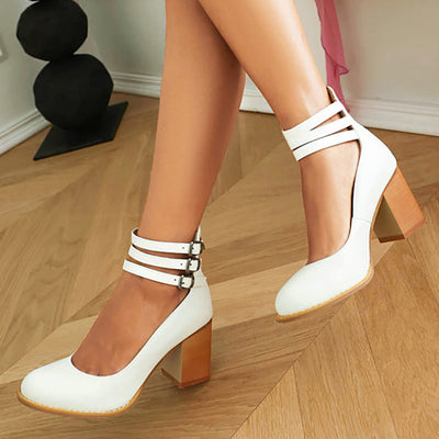 Caa™ | Sandalias elegantes de diseño liso con cinturilla al tobillo y tacón grueso para un estilo sofisticado