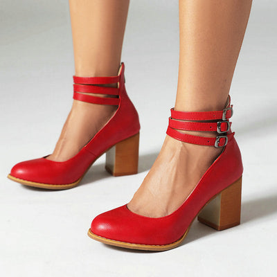 Caa™ | Sandalias elegantes de diseño liso con cinturilla al tobillo y tacón grueso para un estilo sofisticado