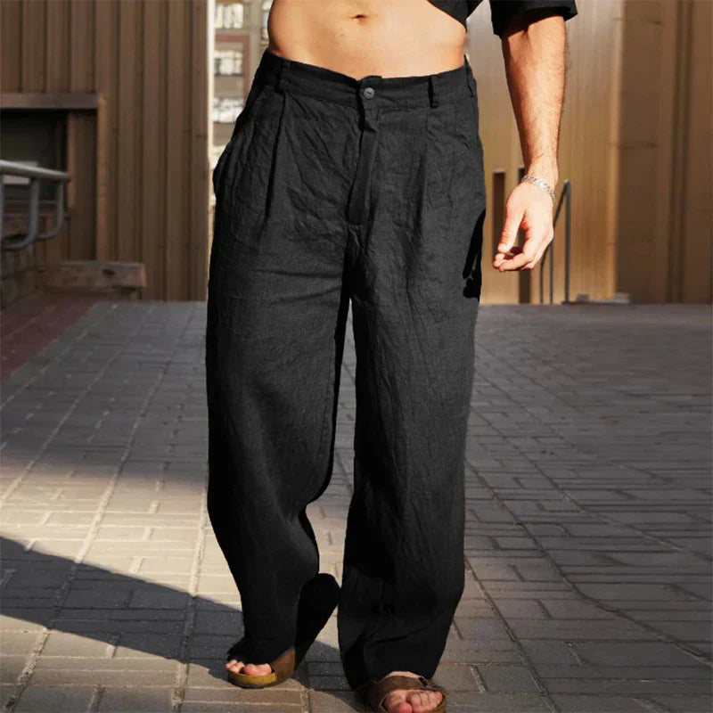 DARIO | PANTALONES DE LINO DE PERNERA ANCHA