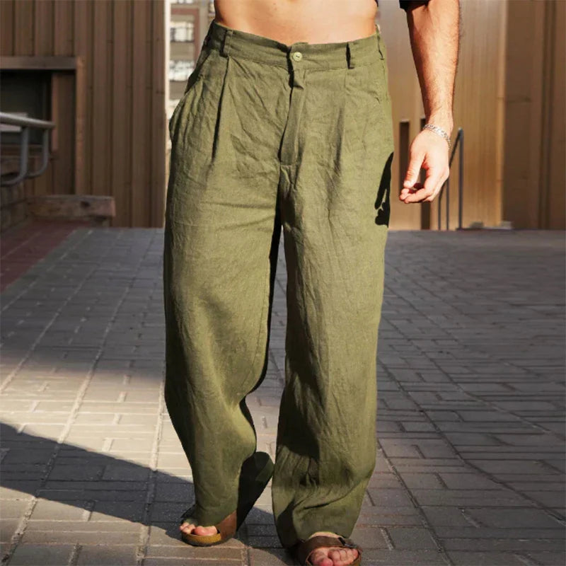 DARIO | PANTALONES DE LINO DE PERNERA ANCHA