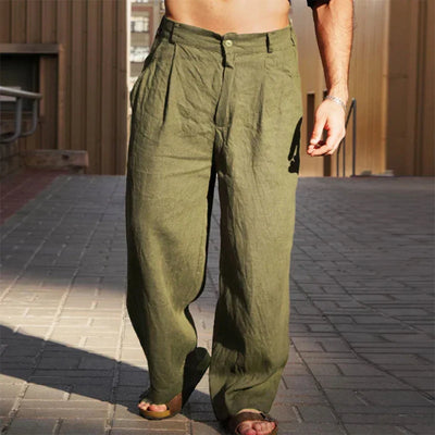 DARIO | PANTALONES DE LINO DE PERNERA ANCHA