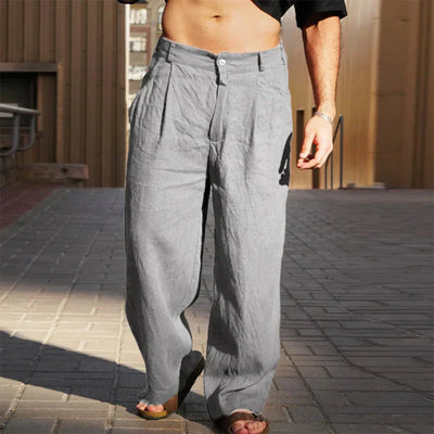 DARIO | PANTALONES DE LINO DE PERNERA ANCHA