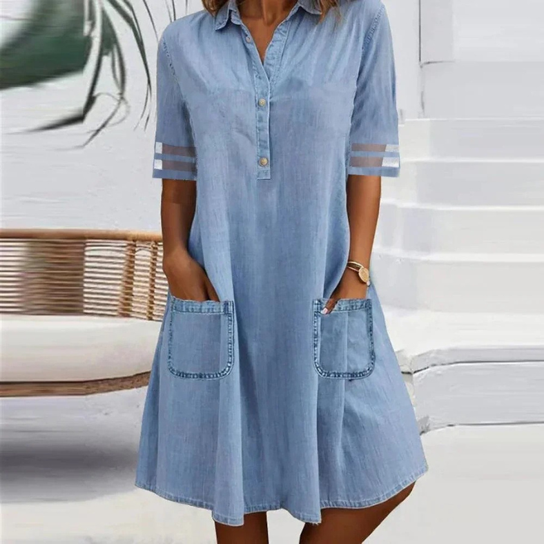 Lunara™ | Vestido Mini de Jean con Bolsillos Laterales