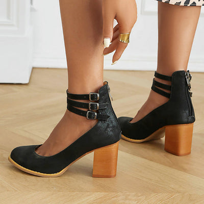 Caa™ | Sandalias elegantes de diseño liso con cinturilla al tobillo y tacón grueso para un estilo sofisticado