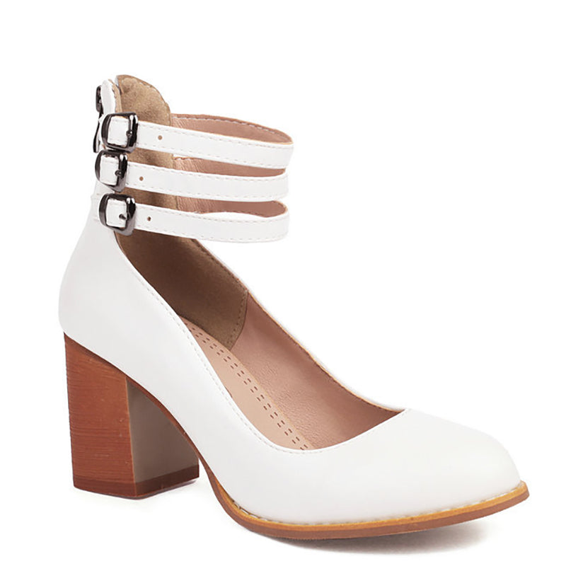 Caa™ | Sandalias elegantes de diseño liso con cinturilla al tobillo y tacón grueso para un estilo sofisticado