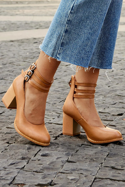 Caa™ | Sandalias lisas con cinturilla al tobillo y tacón grueso