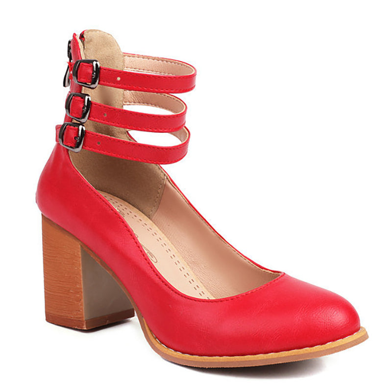 Caa™ | Sandalias elegantes de diseño liso con cinturilla al tobillo y tacón grueso para un estilo sofisticado