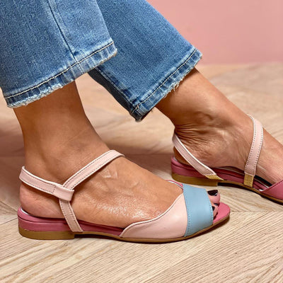 Ellela™ | Elegantes sandalias rosas asimétricas con detalles en bloques de color