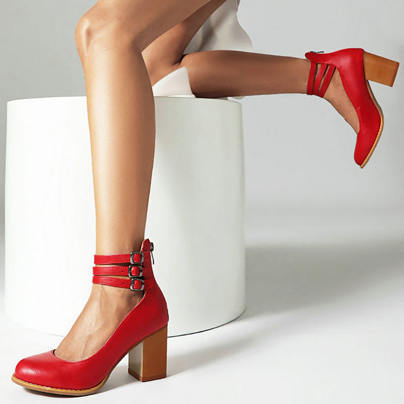 Caa™ | Sandalias elegantes de diseño liso con cinturilla al tobillo y tacón grueso para un estilo sofisticado