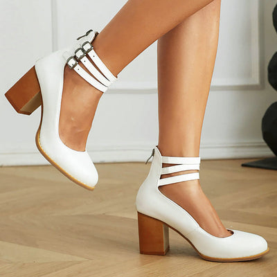 Caa™ | Sandalias elegantes de diseño liso con cinturilla al tobillo y tacón grueso para un estilo sofisticado